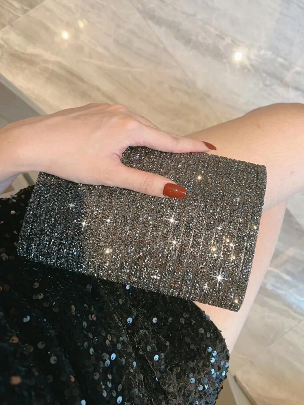 Black and Silver Rhinestone Prom Wedding Clutch Bag